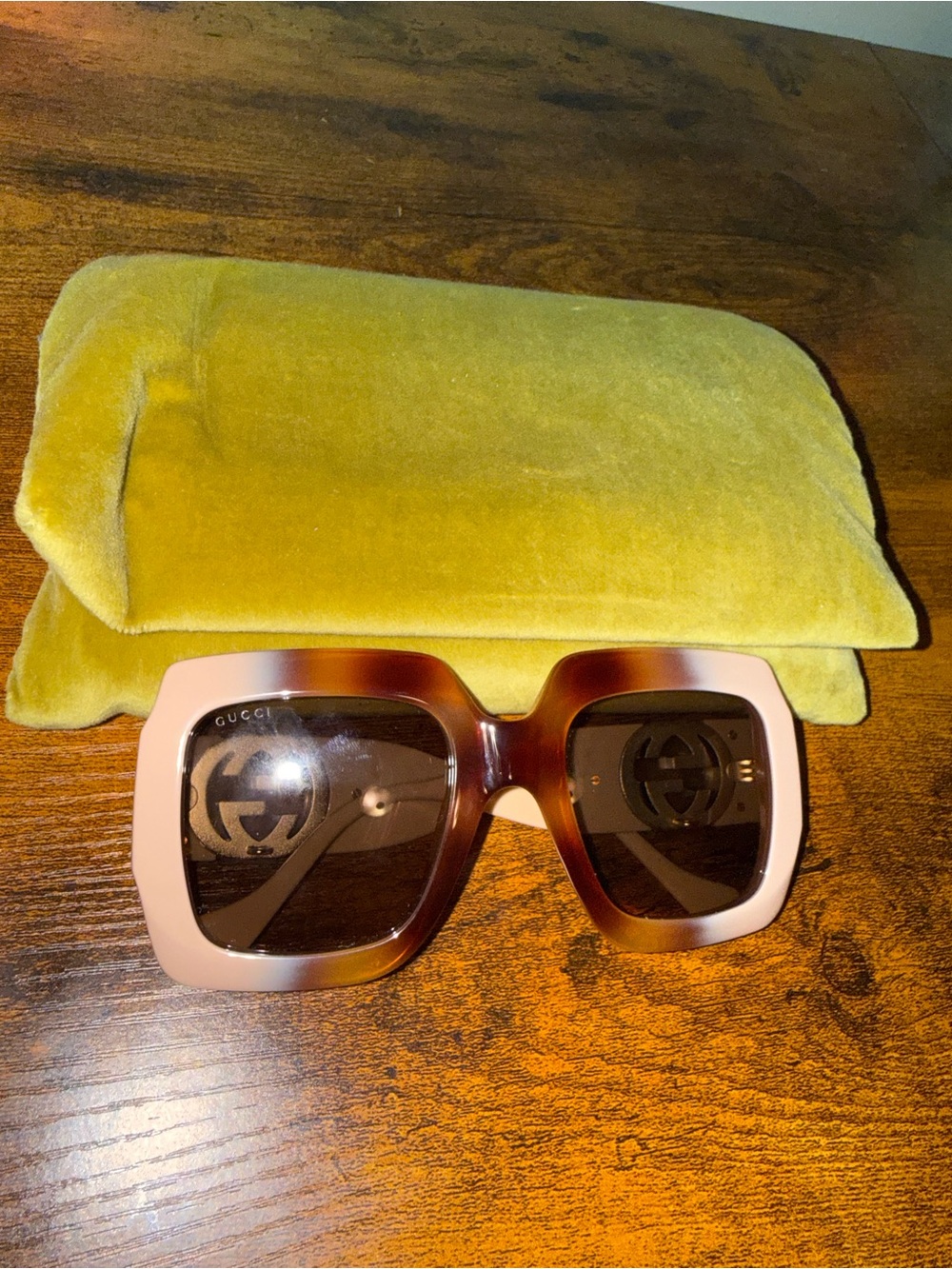 Gucci Women’s Brown and Blush Square Sunglasses